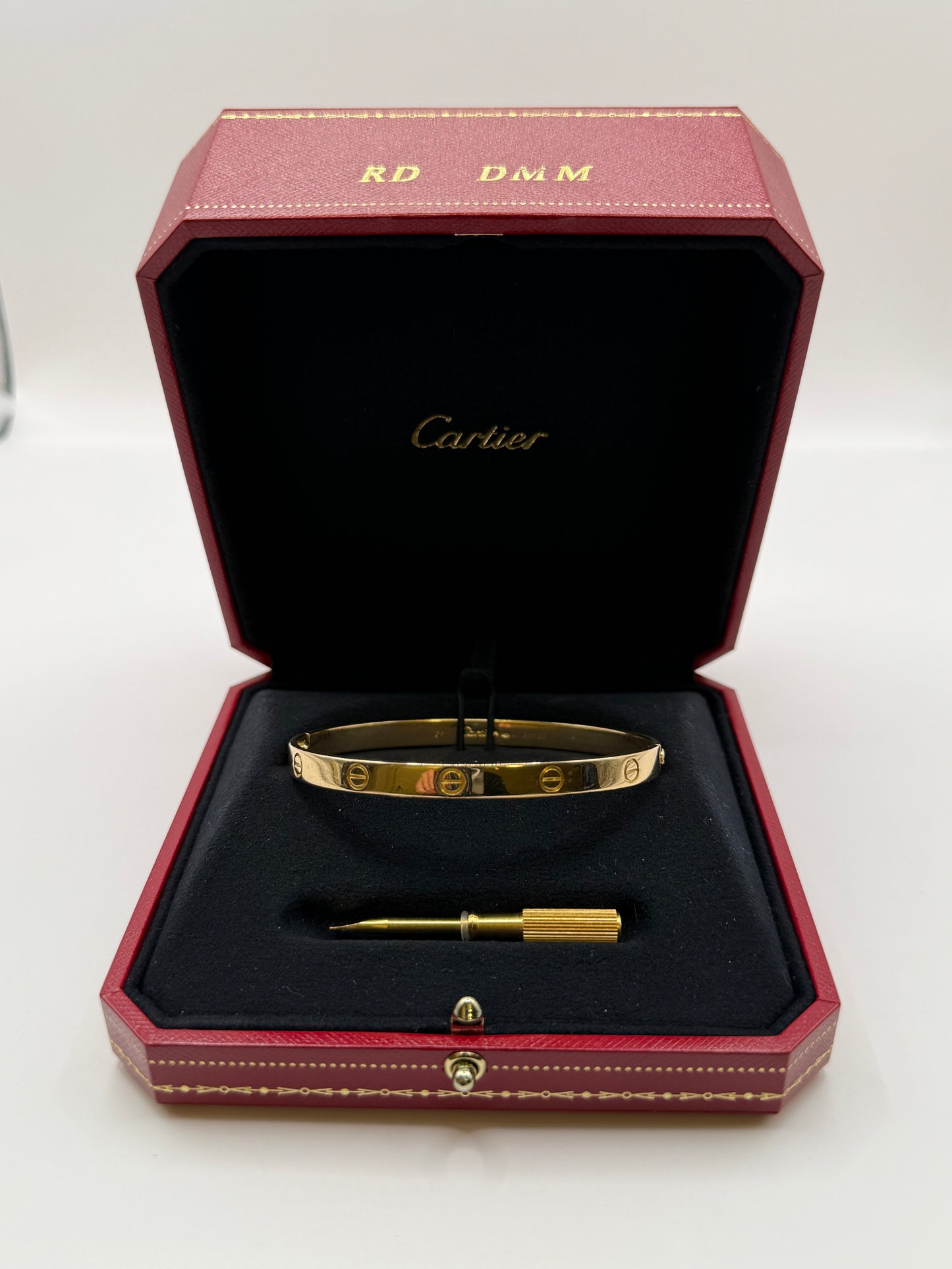 Cartier Love Bracelet – Modèle Classique – Or Jaune 18k – Taille 21 – Avec Tournevis & Boîte bijou de luxe
