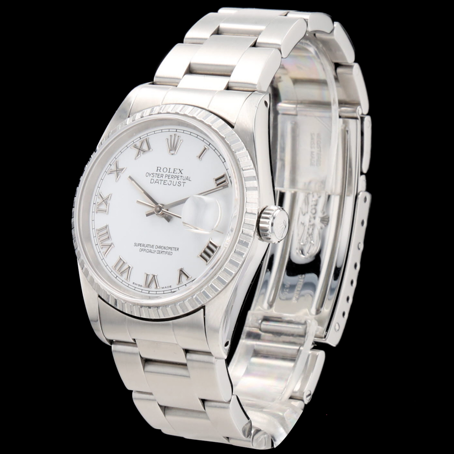 Rolex Datejust 36 mm réf. 16220 - Acier, Lunette Cannelée, Cadran Blanc Romain - Année 1991