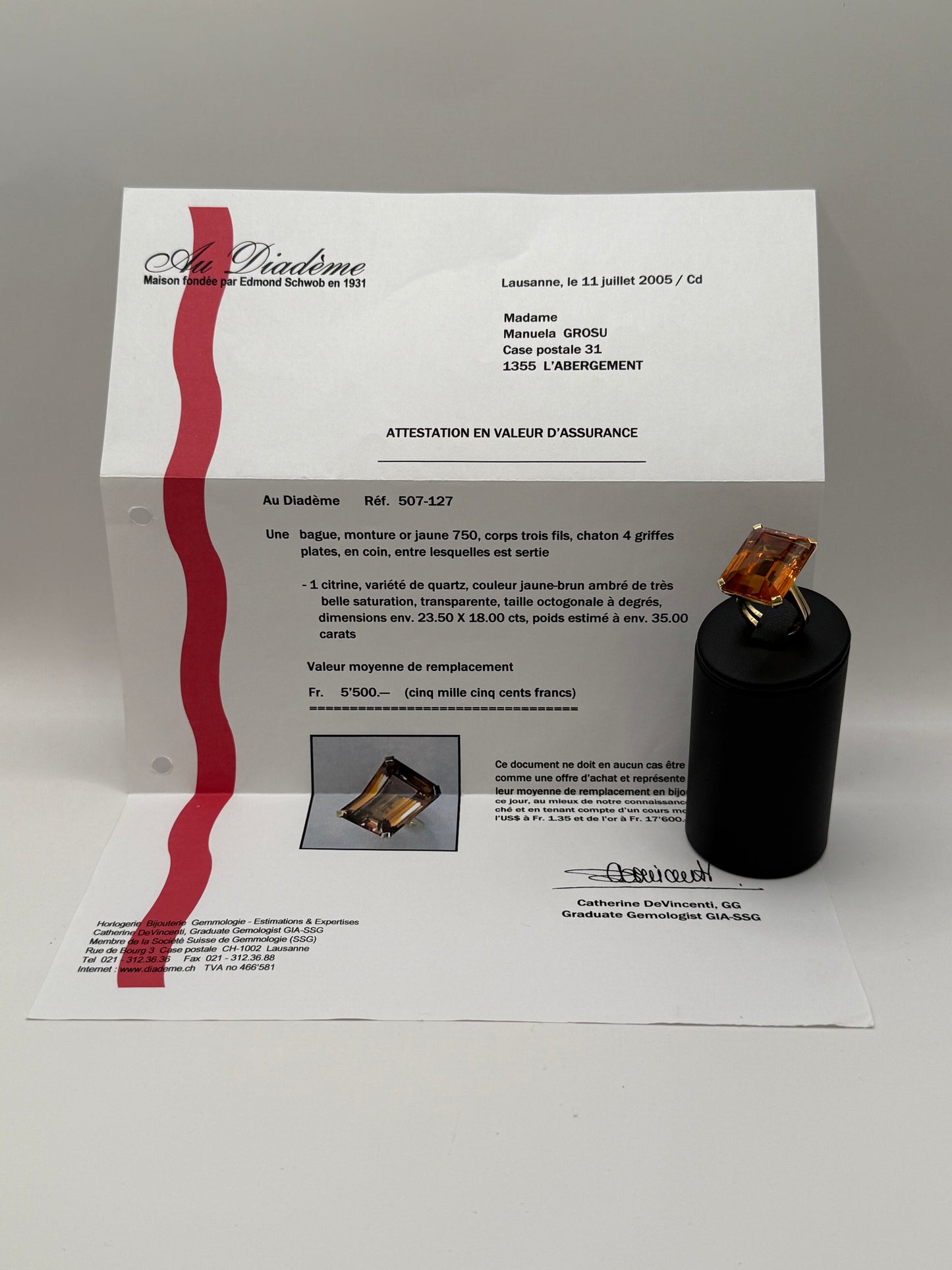 Bague en Or Jaune 18K & Citrine 35 cts – Taille 51