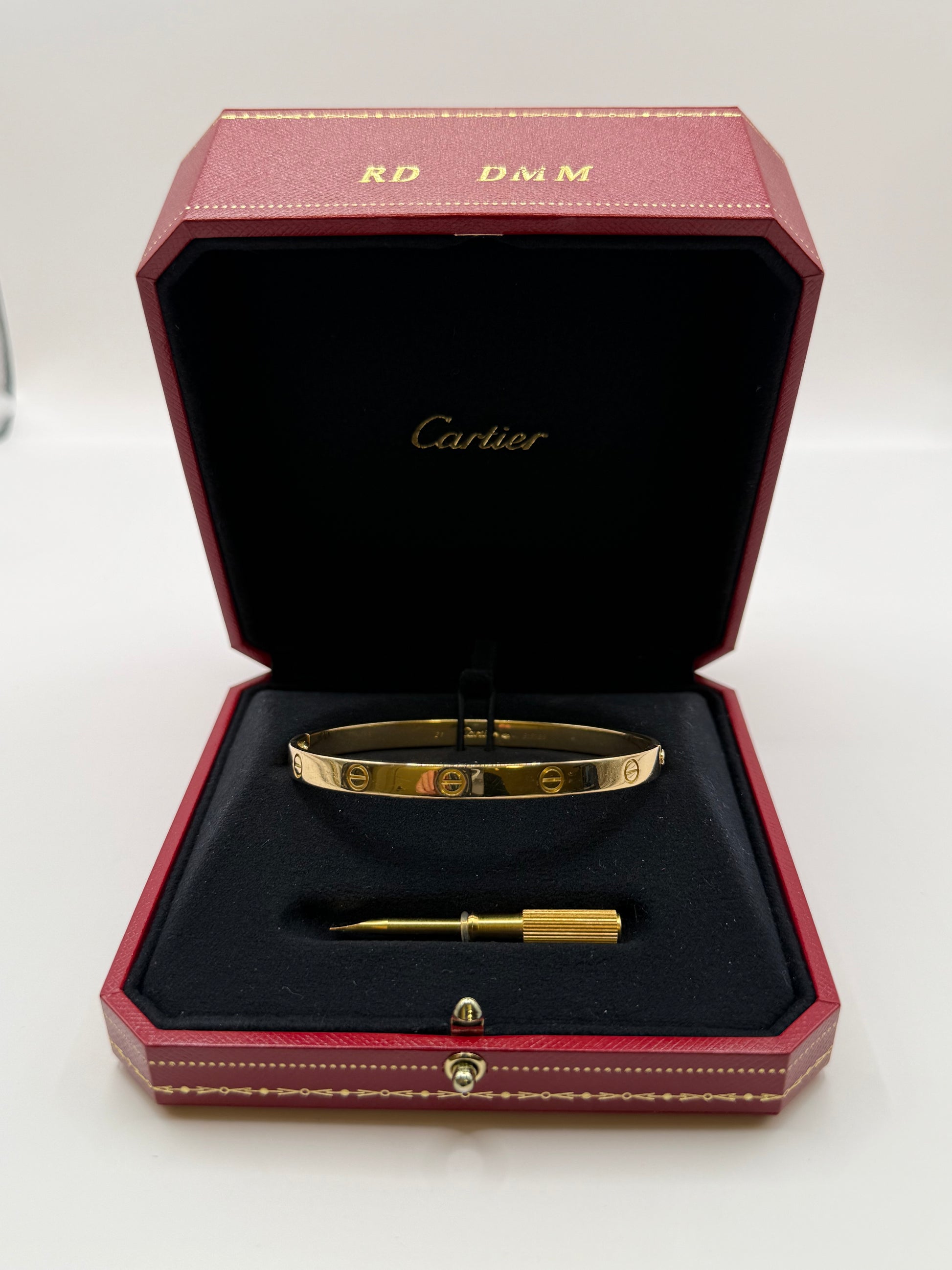 Cartier Love Bracelet – Modèle Classique – Or Jaune 18k – Taille 21 – Avec Tournevis & Boîte bijou de luxe