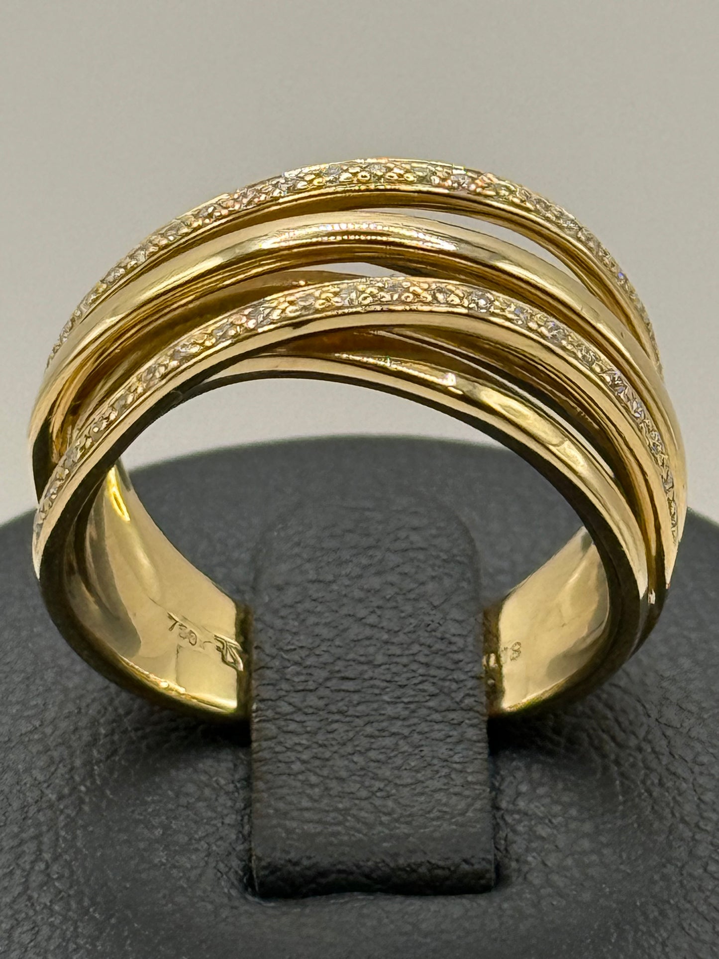 Bague en or jaune entrelacée sertie de diamants – Taille 54