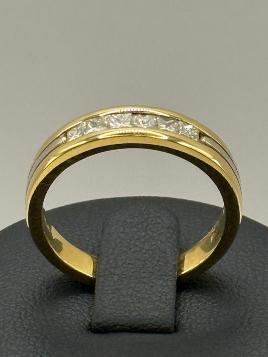 Bague en or jaune & blanc sertie de diamants princesse – Taille 57