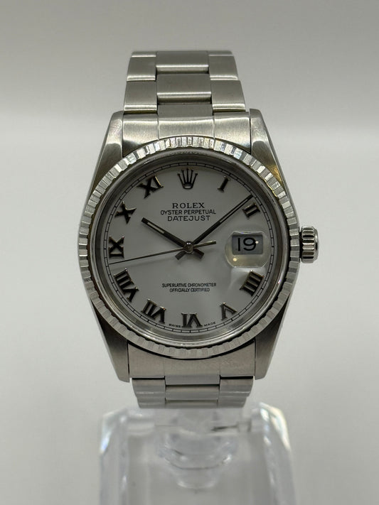 Rolex Datejust 36 mm réf. 16220 - Acier, Lunette Cannelée, Cadran Blanc Romain - Année 1991