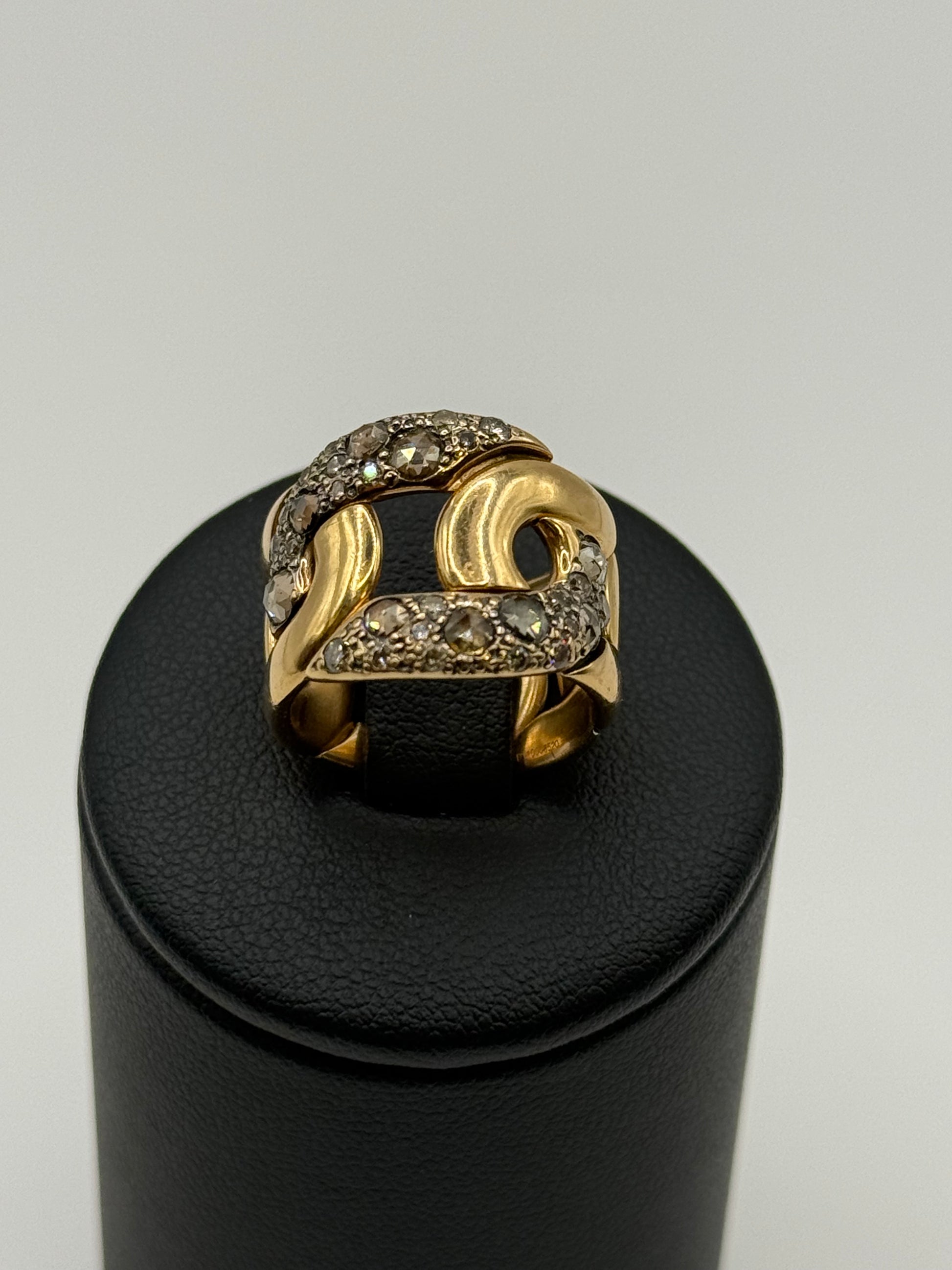 Bague Pomellato Tango diamants bruns taille 50 or 18 carats bijou de luxe