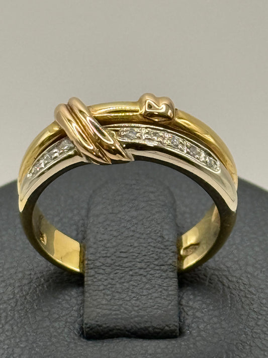 Bague en or 18k deux tons et diamants  motif cordage taille 51 bijou de luxe