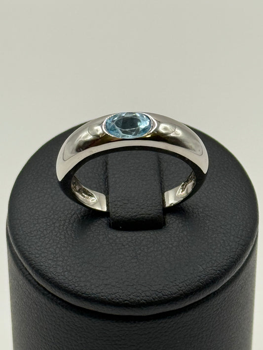 Bague en or blanc 18 carats sertie d’une topaze bleue – Taille 60 bijou de luxe
